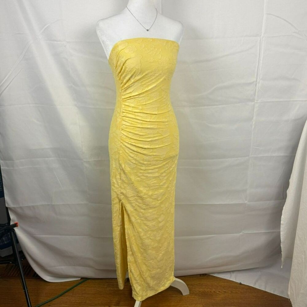 Bodycon Ruched Yellow Maxi Floral Dress - S